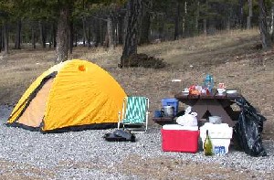 Emplacement de camping avec nourriture laissée sans surveillance